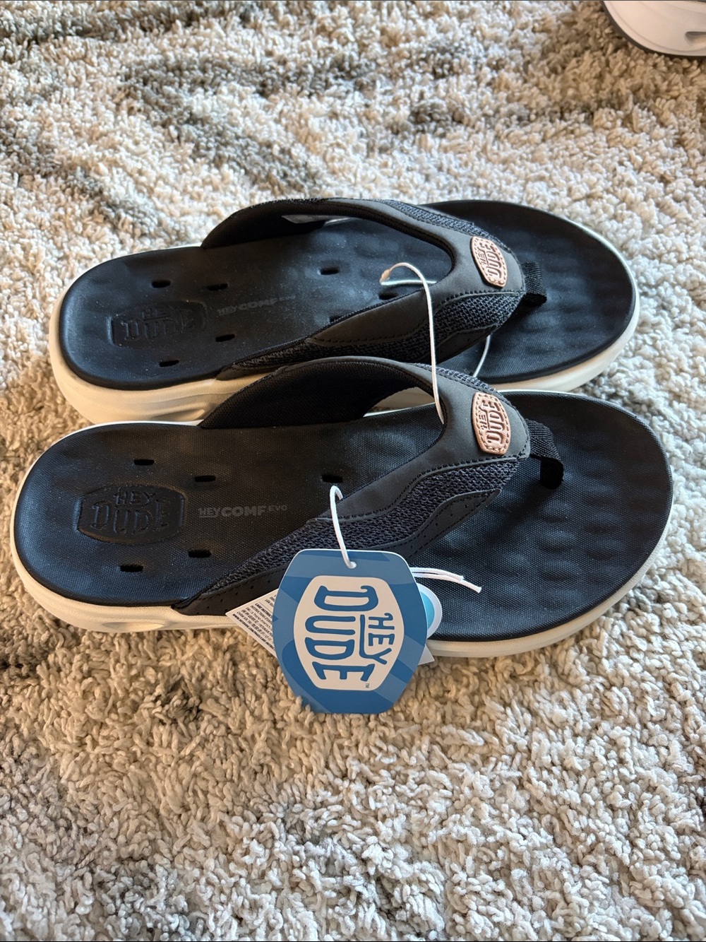 Hey Dude Men’s Black and White Flip Flop Sandals